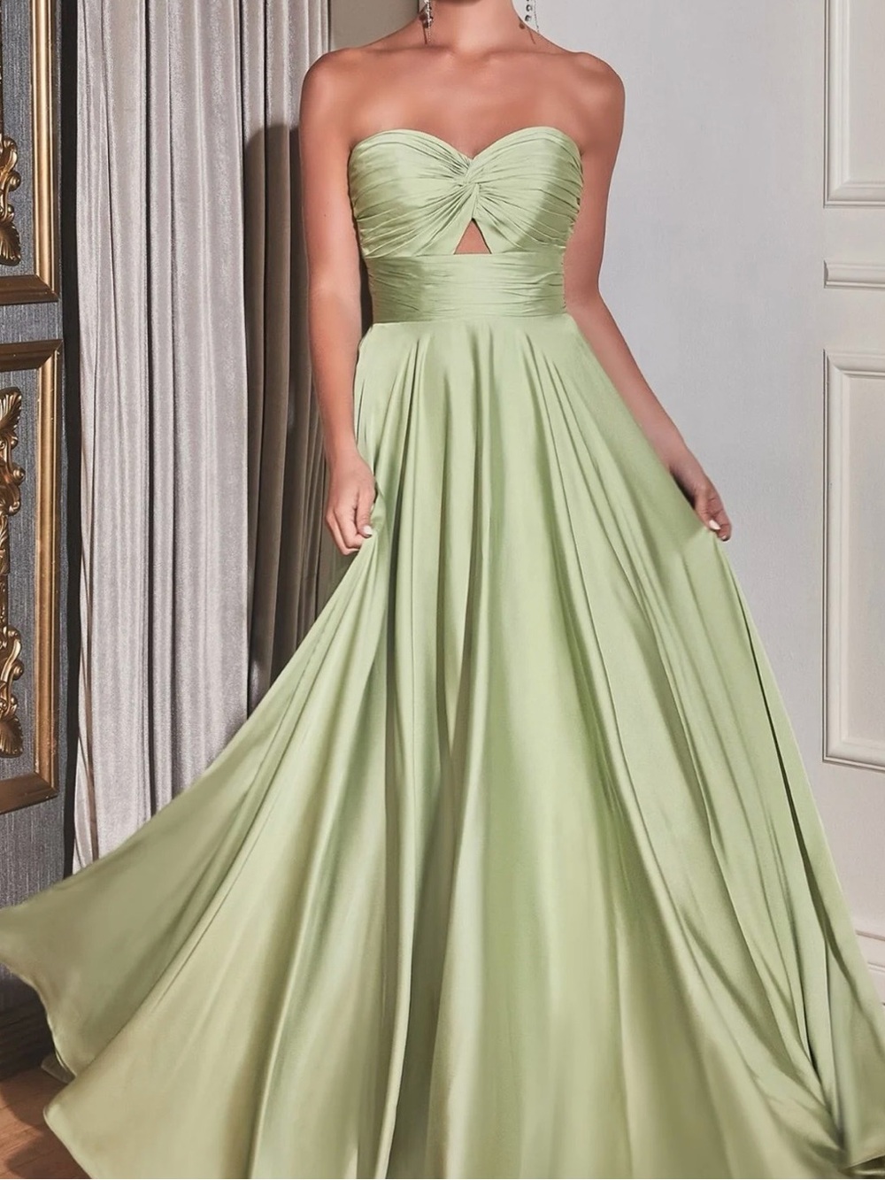 Ladivine Sage Green Strapless Evening Gown / bridesmaid gown